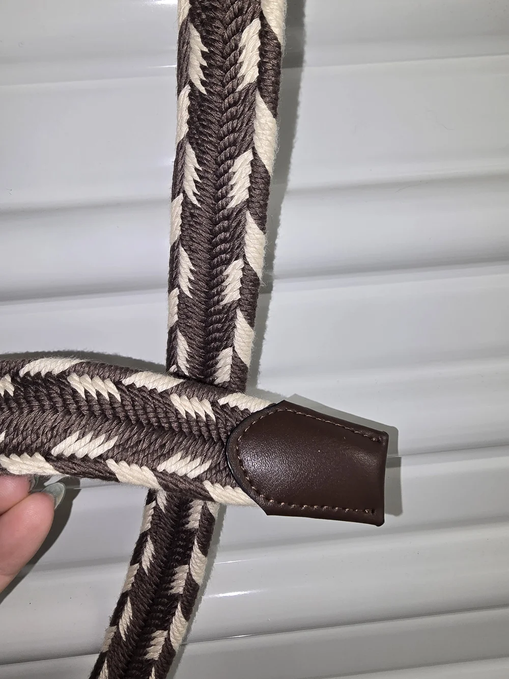 Goodfellow & Co Brown and Cream Braided Stretch Belt with Leather Accents